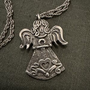 Marcie Pewter Angel signed 1.5" Faith Pendant, 26" Chain Included + Bonus